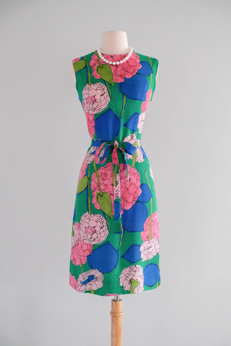 Elegant 1960's Fauvist Hydrangea Shift Dress / Sz M