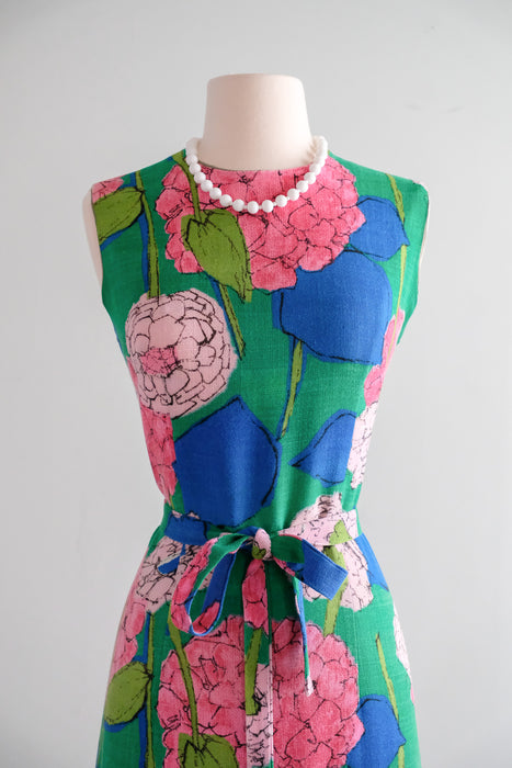 Elegant 1960's Fauvist Hydrangea Shift Dress / Sz M