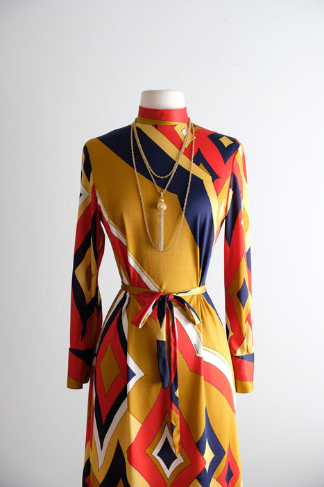 Vintage Early 1970's Pucci Style MOD Diamond Dress by Mister A / M