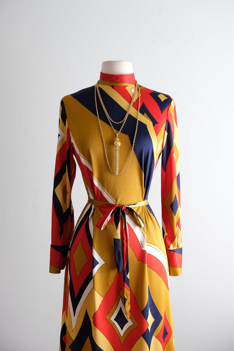 Vintage Early 1970's Pucci Style MOD Diamond Dress by Mister A / M