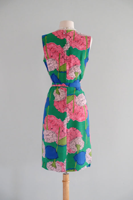 Elegant 1960's Fauvist Hydrangea Shift Dress / Sz M