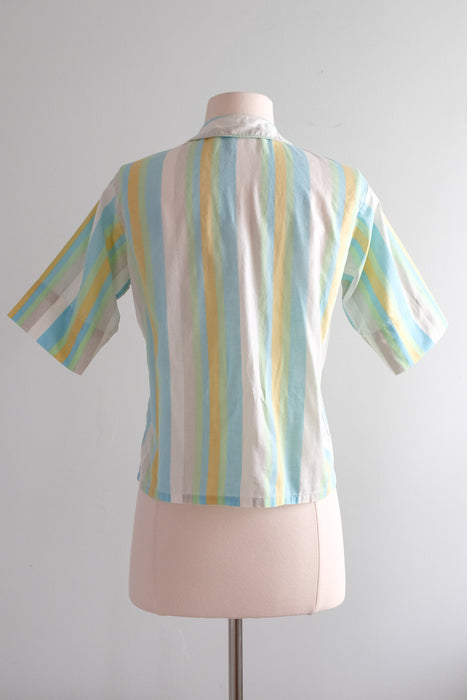 Crisp 1960's Spring Garden Striped Cotton Top / Sz M