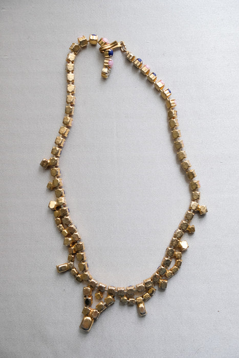 Romantic 1950's Contrast Lavender & Navy Rhinestone Necklace