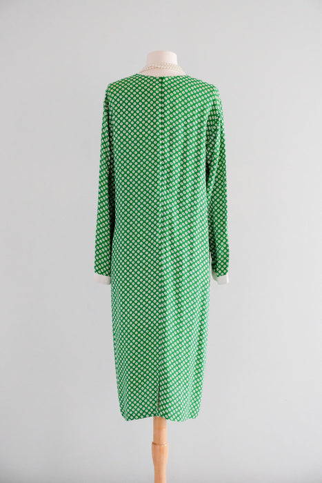 Sophisticated Early 80s Kelly Green and Daisy Mod Dress by Adolfo / Sz Xtabay Vintage Sophisticated Early 80s Kelly Green and Daisy Mod Dress by Adolfo / Sz Xtabay Vintage
