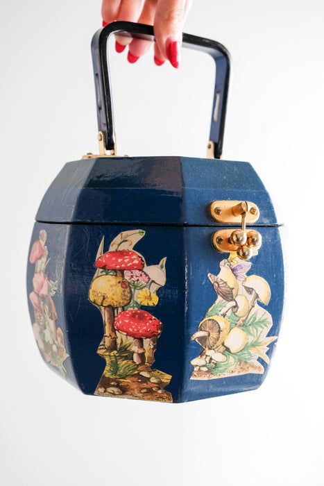 Amazing 1960's Octagonal Wooden Mushroom Bag