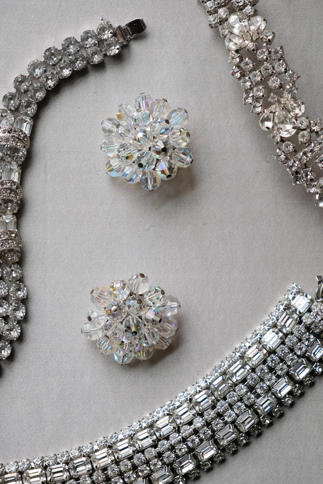 Dazzling 1950's Big Aurora Crystal Beaded Clip-on Earrings