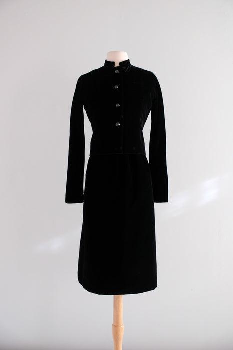 Vintage 1960's Little Black Velvet Dress & Jacket / S