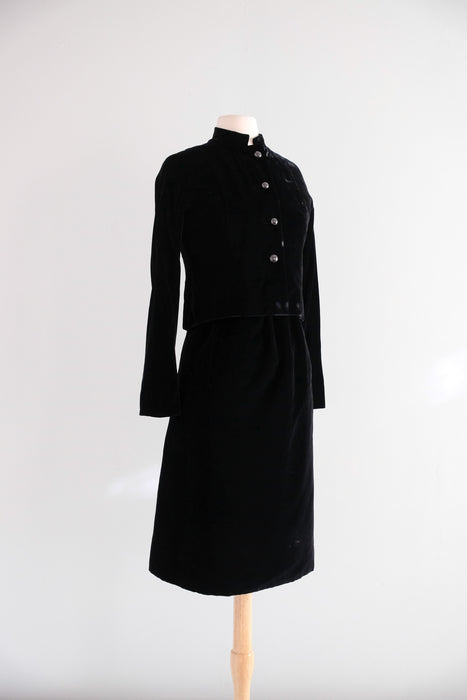 Vintage 1960's Little Black Velvet Dress & Jacket / S