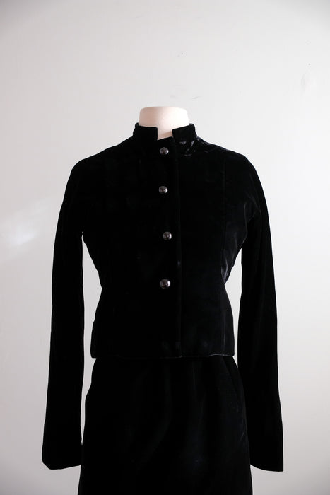 Vintage 1960's Little Black Velvet Dress & Jacket / S