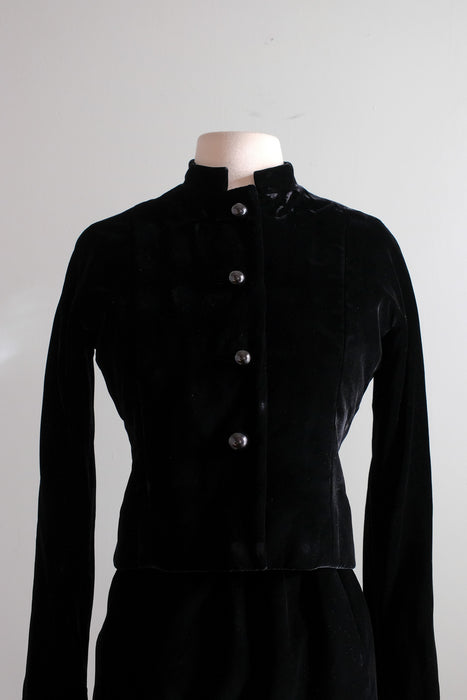 Vintage 1960's Little Black Velvet Dress & Jacket / S