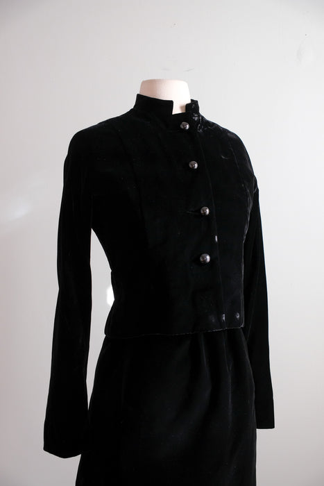 Vintage 1960's Little Black Velvet Dress & Jacket / S