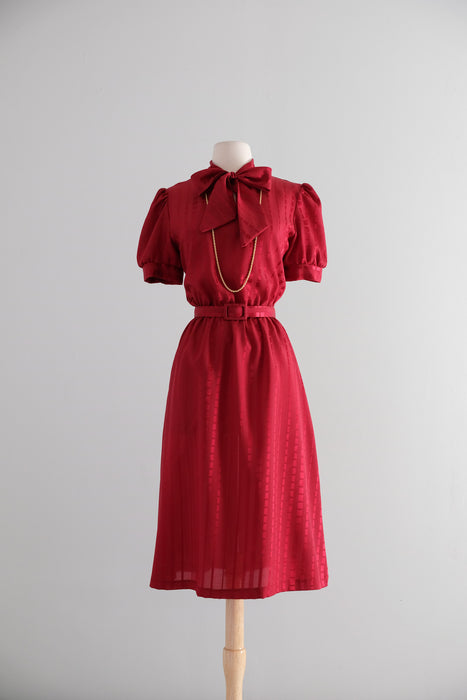 Vintage Late 1970's Crimson Red Pussy Bow Dress by It's My Turn / M