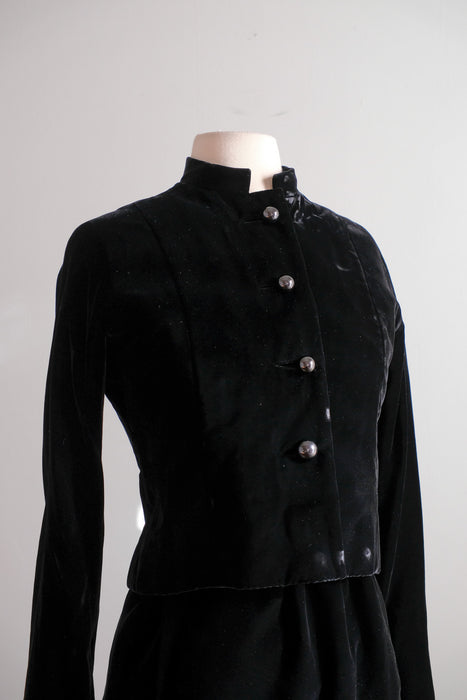 Vintage 1960's Little Black Velvet Dress & Jacket / S