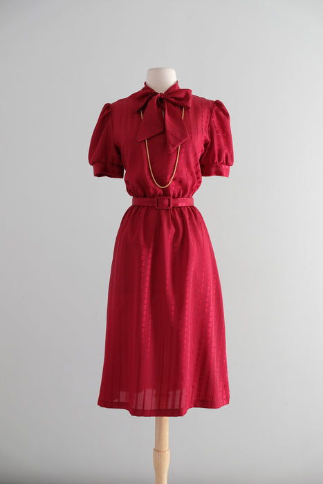 Vintage Late 1970's Crimson Red Pussy Bow Dress by It's My Turn / M