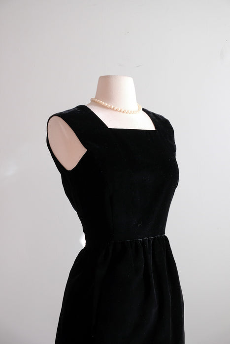 Vintage 1960's Little Black Velvet Dress & Jacket / S