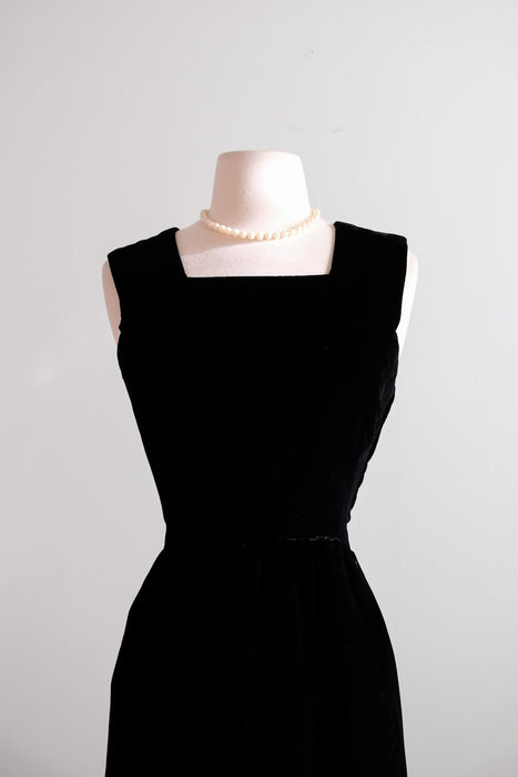 Vintage 1960's Little Black Velvet Dress & Jacket / S