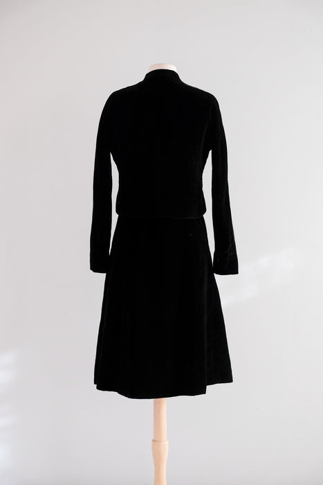 Vintage 1960's Little Black Velvet Dress & Jacket / S