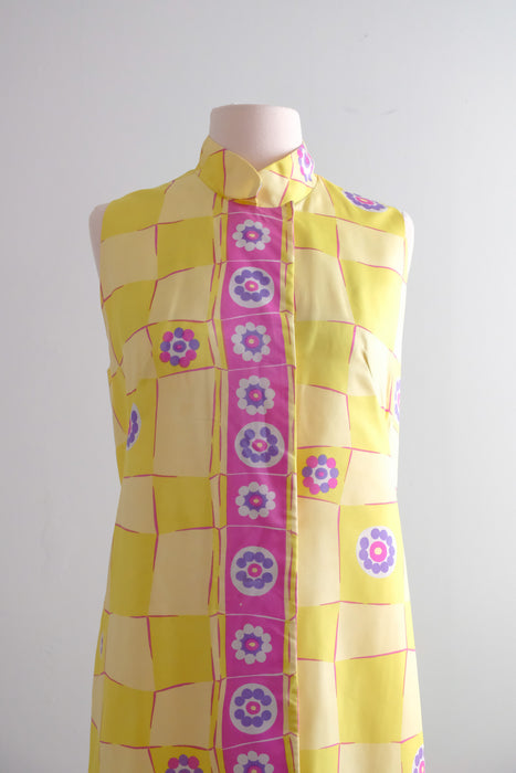 Rad 1960's Checkerboard Floral Trapeze Dress / Sz XL