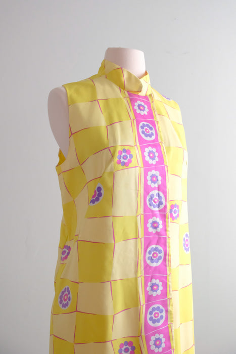 Rad 1960's Checkerboard Floral Trapeze Dress / Sz XL