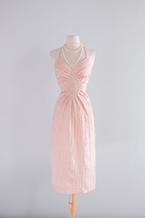 Vintage 1980's Soft Pink Pleated Party Dress by B.B. Collections  / S