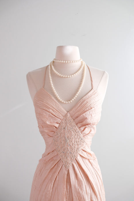 Vintage 1980's Soft Pink Pleated Party Dress by B.B. Collections  / S