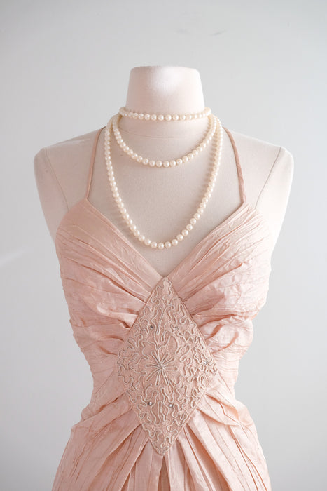 Vintage 1980's Soft Pink Pleated Party Dress by B.B. Collections  / S