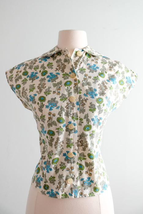 Darling 1960's Spring Flowers Cap Sleeve Blouse / Sz M