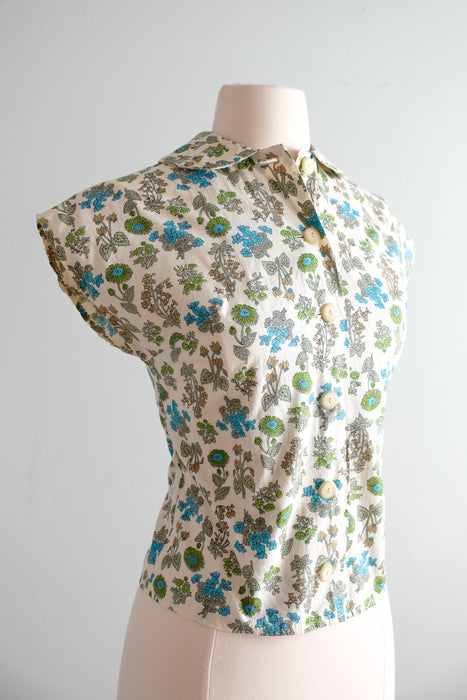 Darling 1960's Spring Flowers Cap Sleeve Blouse / Sz M