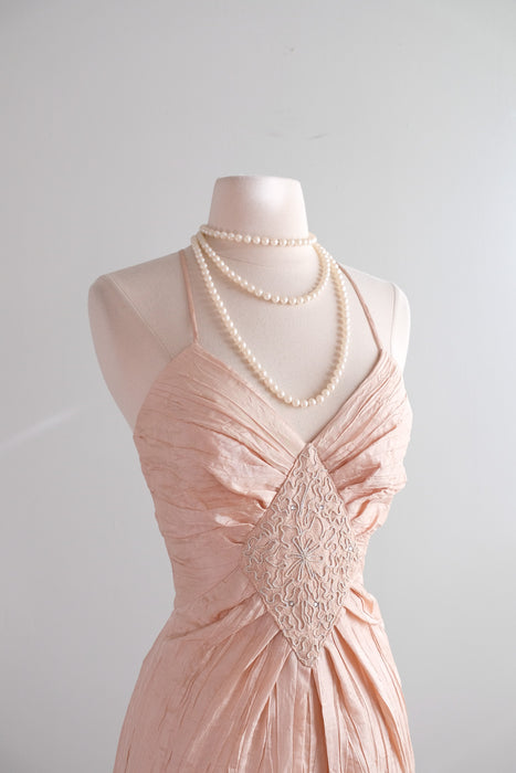 Vintage 1980's Soft Pink Pleated Party Dress by B.B. Collections  / S