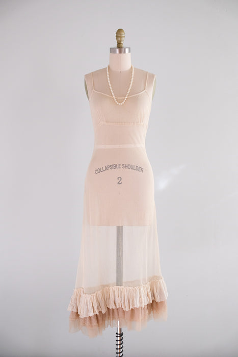 Vintage Y2K Beige Sheer Mesh Slip Style Dress by Dosa  / Size 2