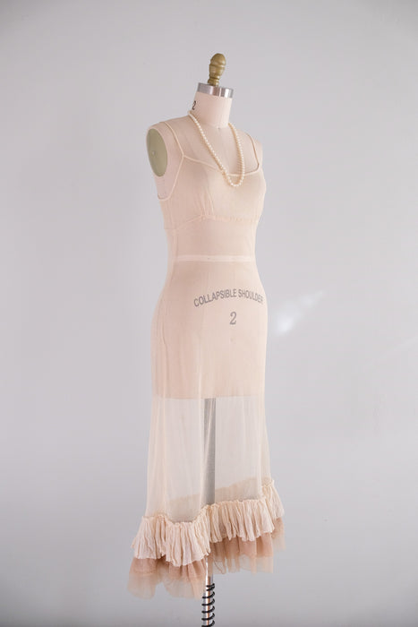 Vintage Y2K Beige Sheer Mesh Slip Style Dress by Dosa  / Size 2