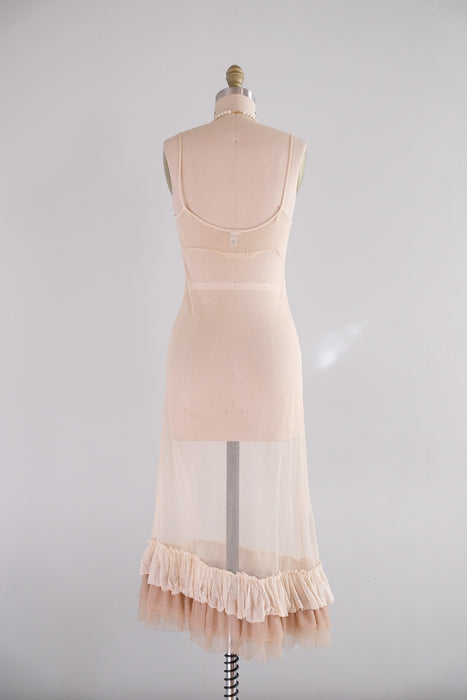 Vintage Y2K Beige Sheer Mesh Slip Style Dress by Dosa  / Size 2