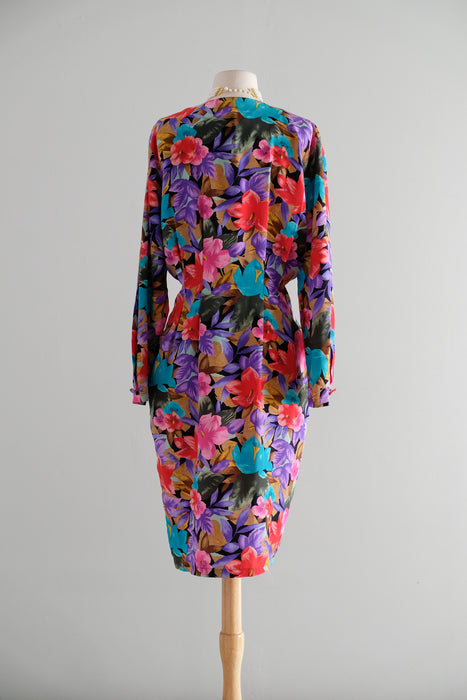 Vintage 1980's Silk Floral Dress by Tess Dress / ML