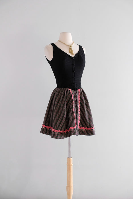 Vintage 1960's Dirndl Style Mini Dress by Charisma / XS