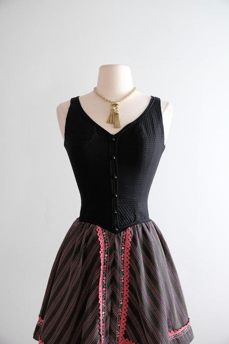 Vintage 1960's Dirndl Style Mini Dress by Charisma / XS