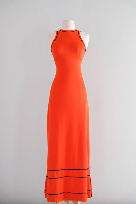 Showstopping 1970's Tangerine Backless Maxi Dress / Sz M