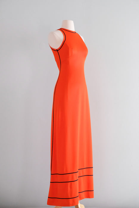 Showstopping 1970's Tangerine Backless Maxi Dress / Sz M