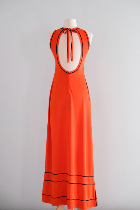 Showstopping 1970's Tangerine Backless Maxi Dress / Sz M