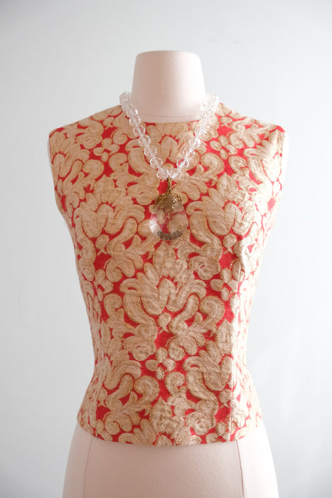 Fabulous 1960's Red & Gold Metallic Top / Sz M