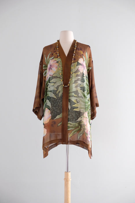 Vintage 1980's Artful Silk Floral Cover-Up by Simply Silk / OS