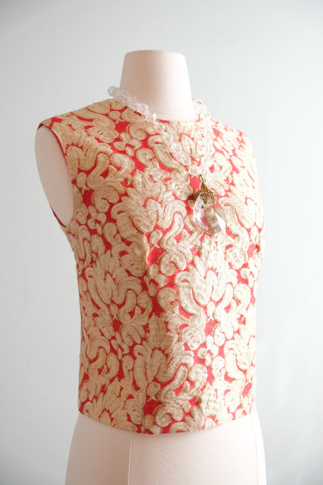 Fabulous 1960's Red & Gold Metallic Top / Sz M