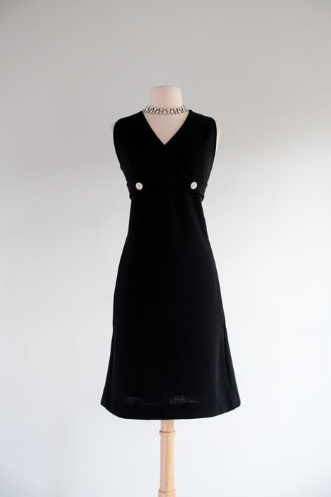 Vintage 1960's Little Black Mod Knit Shift Dress by Rontini / M