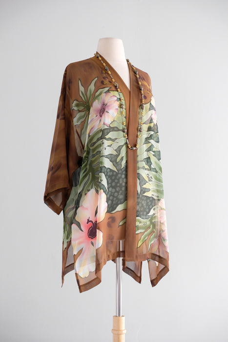 Vintage 1980's Artful Silk Floral Cover-Up by Simply Silk / OS