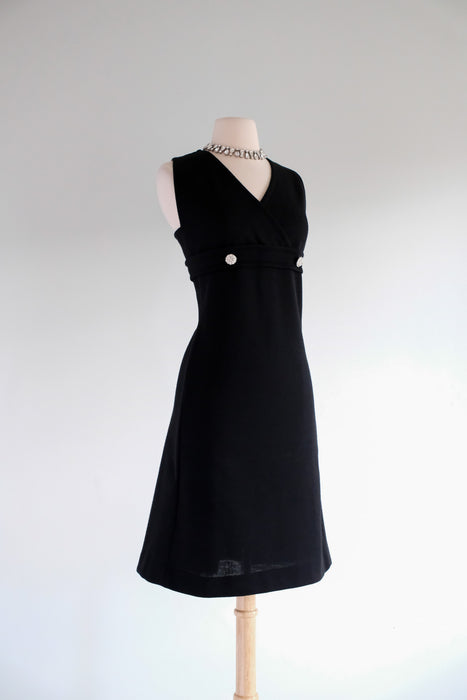 Vintage 1960's Little Black Mod Knit Shift Dress by Rontini / M