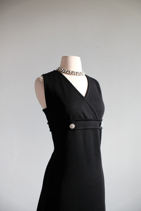 Vintage 1960's Little Black Mod Knit Shift Dress by Rontini / M