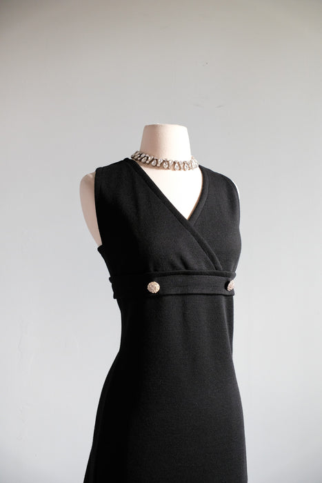 Vintage 1960's Little Black Mod Knit Shift Dress by Rontini / M