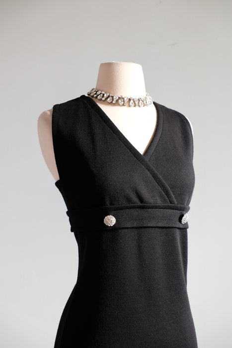 Vintage 1960's Little Black Mod Knit Shift Dress by Rontini / M