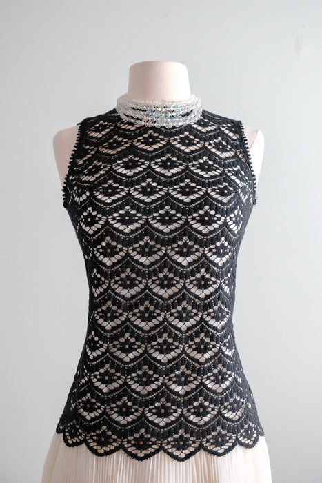 Stunning 1960's Black & White Mod Cocktail Dress / Sz S