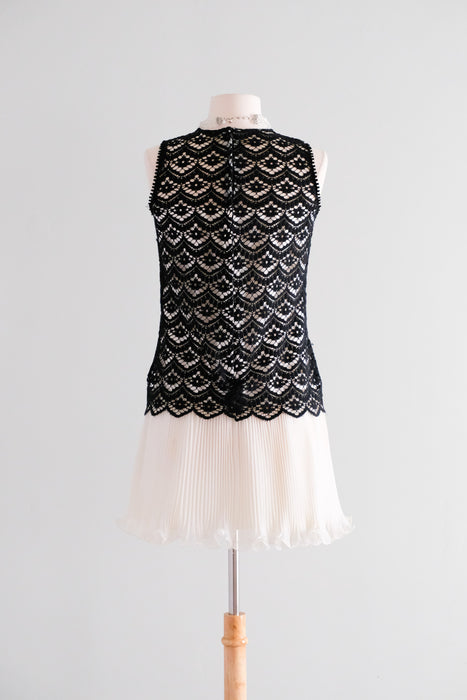 Stunning 1960's Black & White Mod Cocktail Dress / Sz S