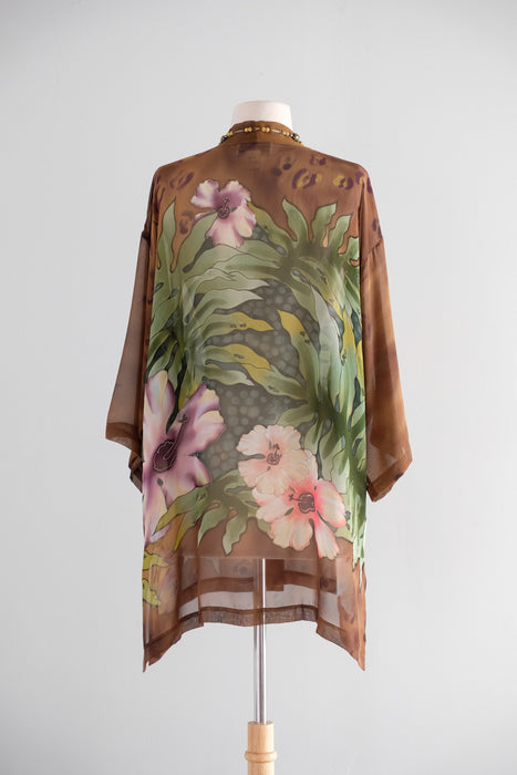 Vintage 1980's Artful Silk Floral Cover-Up by Simply Silk / OS